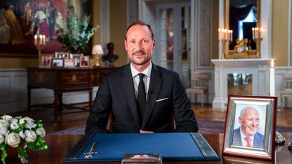Le nouveau roi de Norvège, Haakon VIII, prononce son premier discours à la nation au Palais royal d’Oslo, le 29 août 2026.