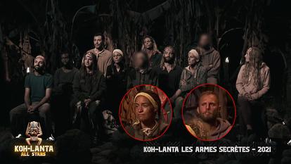 Myriam Chafik et Thomas Plisson, candidats de « Koh-Lanta, les armes secrètes » diffusé en 2021, floutés dans « Koh-Lanta All Stars ».