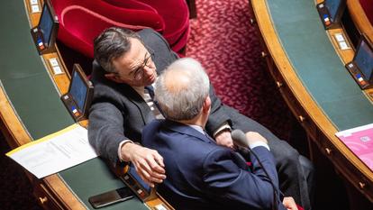 Bruno Retailleau, candidat du parti LR à la présidentielle, et Roger Karoutchi, président de la commission d’investiture des Républicains.