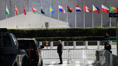Entrée du siège des Nations unies (ONU), le 21 septembre 2026, à New York.