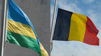 Le drapeau rwandais (à gauche) et le drapeau belge (à droite).