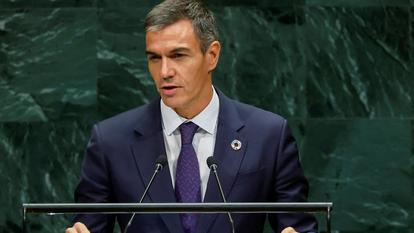 Pedro Sanchez, premier ministre de l’Espagne, s’exprime lors de la 81e Assemblée générale des Nations unies au siège de l’ONU à New York, le 23 septembre 2026.