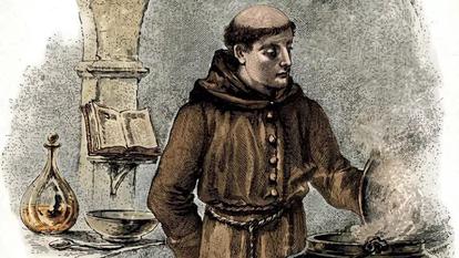 Cette illustration datant du début du XXe siècle représente le frère Laurent (1614-1691) dans la cuisine du couvent des Carmes, préparant le repas des ses frères. Nicolas Herman, de son nom de naissance, était déjà réputé à l’époque pour sa sagesse et sa sainteté.