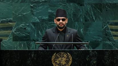 Le premier ministre népalais Balendra Shah devant la 81e Assemblée générale des Nations unies au siège de l’ONU à New York, le 24 septembre 2026.