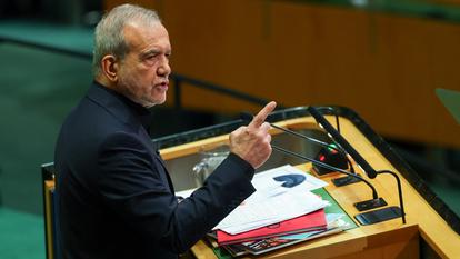 Le président iranien Massoud Pezeshkian au siège de l’ONU à New York, le 23 septembre 2026.