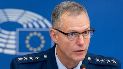 Le général Alexus G. Grynkewich, commandant suprême des forces alliées en Europe, devant le Parlement européen, à Bruxelles, lundi 28 septembre 2026.