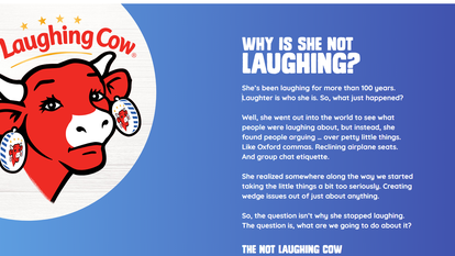 La Vache qui rit lance aux États-Unis une campagne décalée en faisant temporairement disparaître le sourire de sa célèbre mascotte.