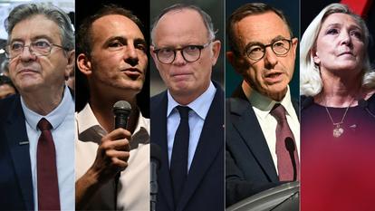 Jean-Luc Mélenchon, Raphaël Glucksmann, Édouard Philippe, Bruno Retailleau et Marine Le Pen.