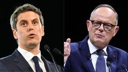 Gabriel Attal et Édouard Philippe en meeting.