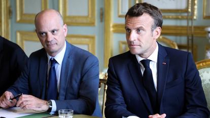 Emmanuel Macron et son ministre de l’Education nationale Jean-Michel Blanquer, en 2019.