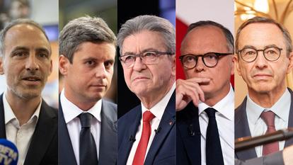 Raphaël Glucksmann, Gabriel Attal, Jean-Luc Mélenchon, Edouard Philippe et Bruno Retailleau.