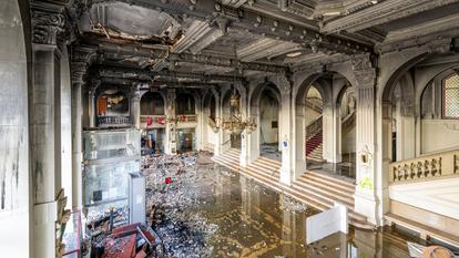㏄HOTOPQR/POPULAIRE DU CENTRE/Thomas JOUHANNAUD ; ; 20/10/2026 ; INTERIEUR DE LA MAIRIE DE LIMOGES APRES L INCENDIE DU 17 OCTOBRE 2026 PHOTO THOMAS JOUHANNAUD APRES INCENDIE MARIE DE LIMOGES SUITE A LA MOBILISATION DU 17 OCTOBRE 2026 October 20, 2026. Interior of the Limoges city hall, following the fire that occurred on the sidelines of the demonstration on October 17, 2026, in Limoges, France.