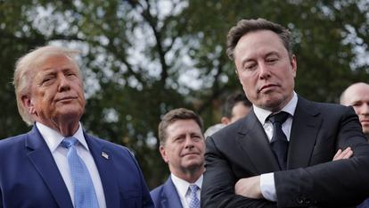 Le président américain Donald Trump et le fondateur et PDG de SpacexAI Elon Musk se tiennent dans l’allée de la Maison-Blanche après un déjeuner avec les géants de la tech, à Washington, le 29 septembre 2026.