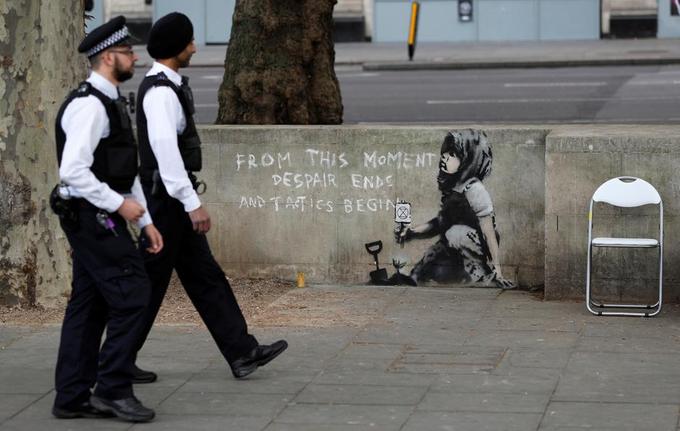 Photo de la nouvelle peinture de Banksy à Londres.