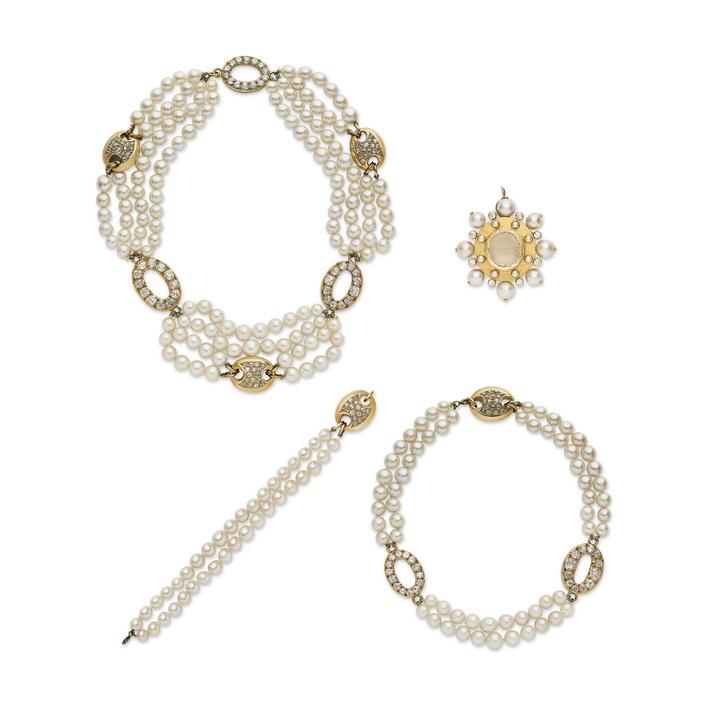 Parure transformable topaze, perles de culture et diamants