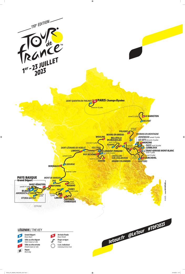 Tour de France 2023 la carte du parcours et le profil de toutes les