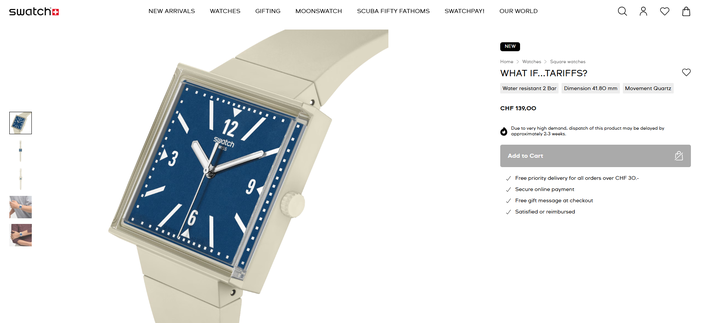 Swatch se moque des droits de douane américains imposés à la Suisse avec une montre spéciale 39