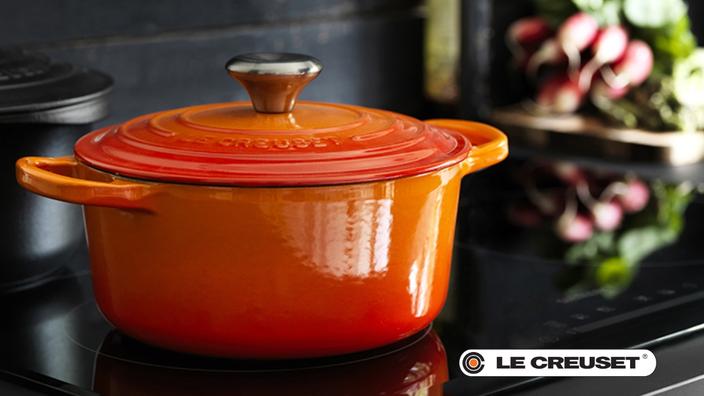 Le Creuset vintage plat de cuisson haut #2 en fonte émaillée orange flamme + couvercle EUC - France