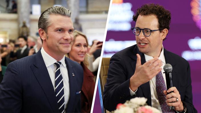 Le secrétaire à la Défense, Pete Hegseth, et le PDG d'Anthropic Dario Amodei.