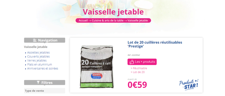 Les couverts «réutilisables» sont toujours disponibles dans la catégorie de la «Vaisselle jetable».