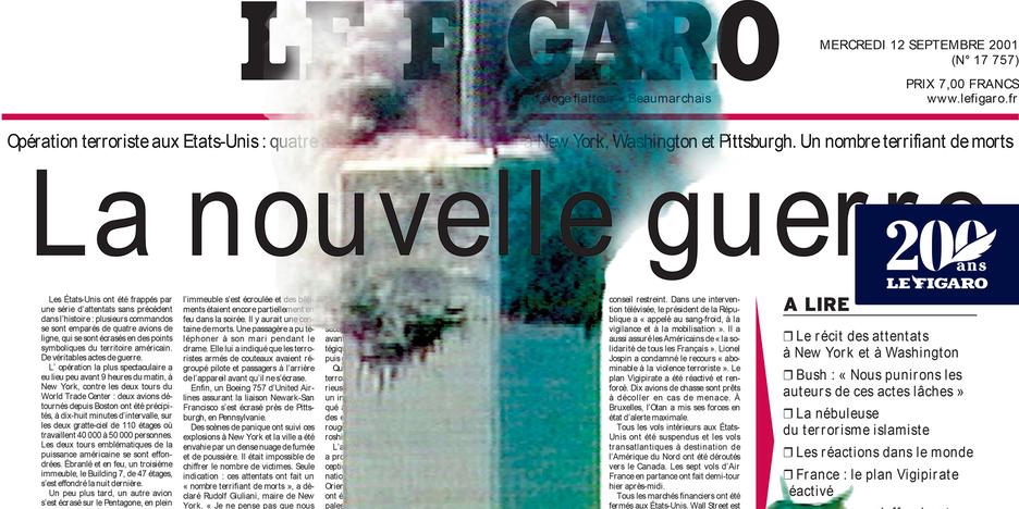 Le Figaro du 12 septembre 2001 : la «nouvelle guerre» à la une
