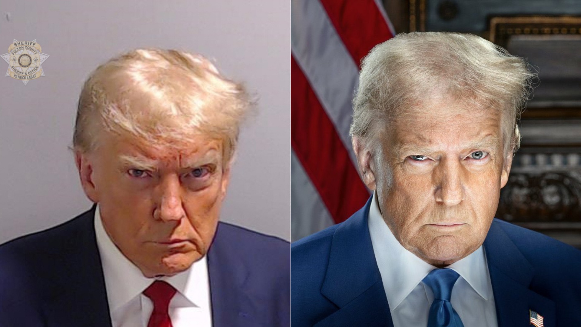 La ressemblance frappante entre le portrait officiel de Donald Trump et sa photo d’identité judiciaire