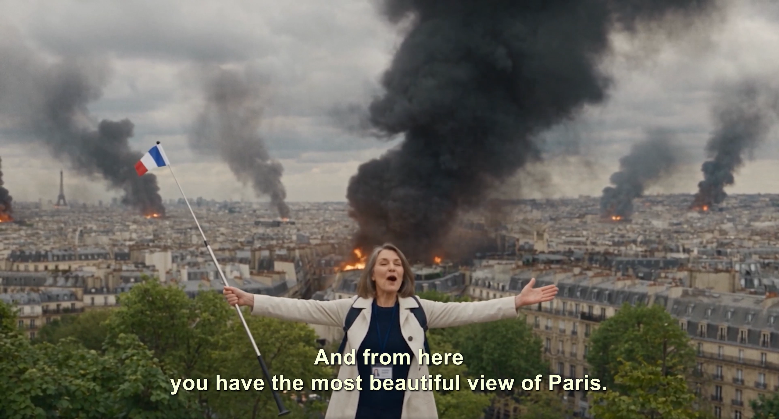 Cette fausse publicité touristique qui vante Paris au milieu du chaos fait le tour des réseaux sociaux thumbnail