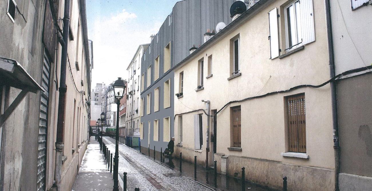 L’immeuble (au centre, en gris) contient six logements d’une surface comprise entre 25 et 83 m²