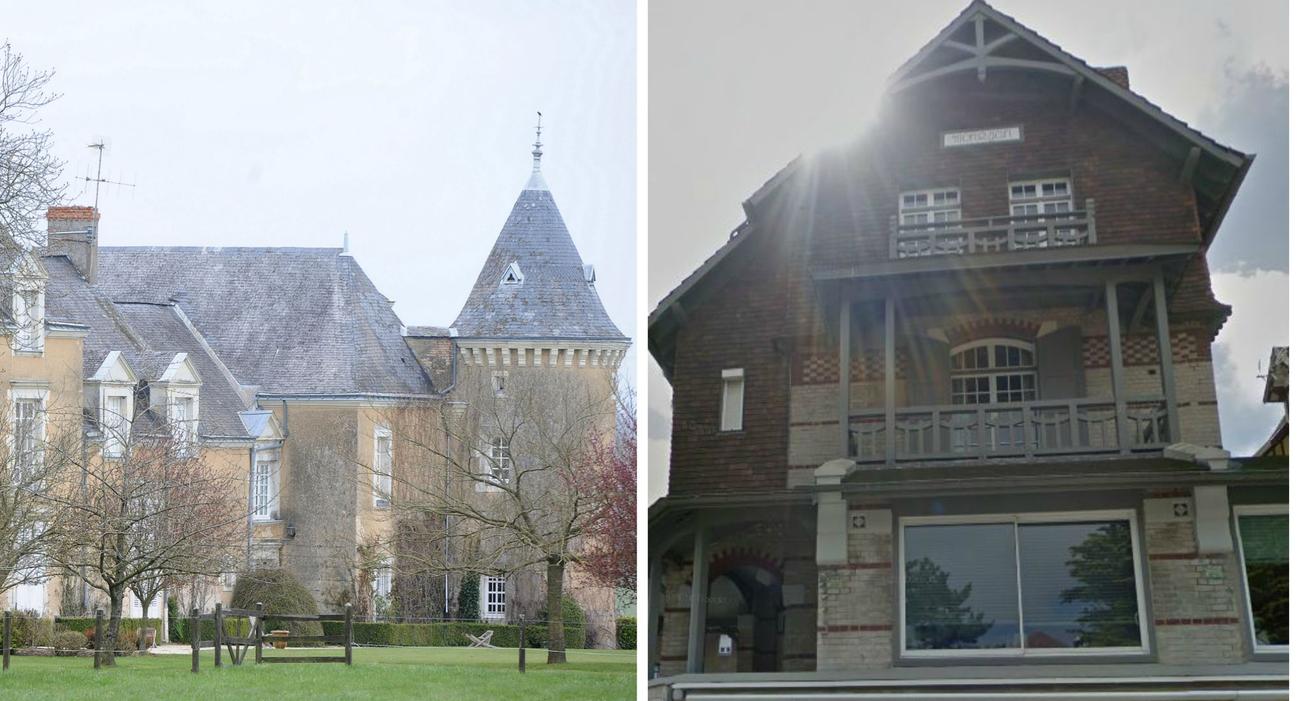 Le manoir de Beaucé<br><i> (à gauche)</i> et la maison du couple Macron au Touquet.