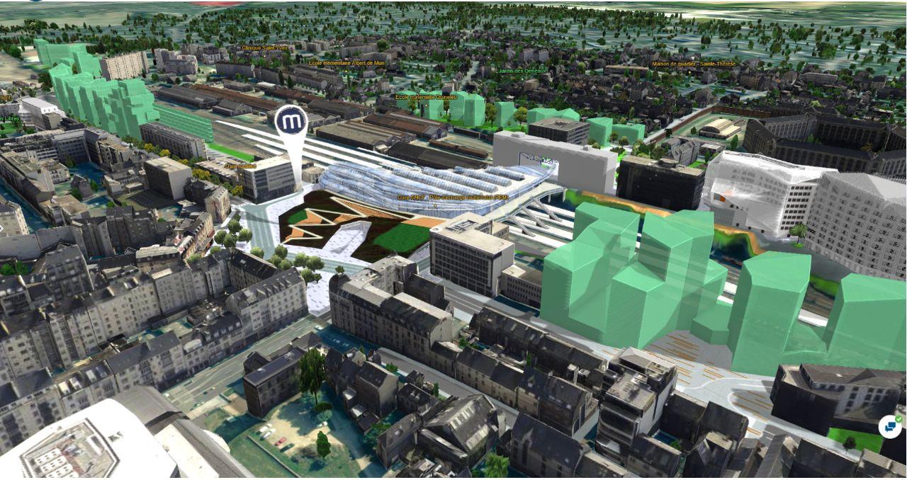 Rennes teste des scénarios dans un monde virtuel comme l’impact de la construction d’un nouveau bâtiment.