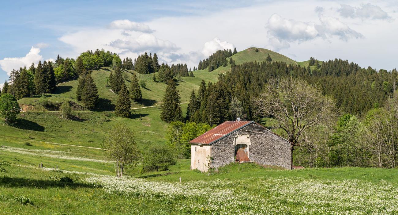 Vue d’une ferme située dans le village de La Pesse (Haut Jura) qui compte mettre en place le concept de hameau léger.