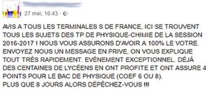 Sur Facebook, des messages de ce genre sont tour à tour publiés puis supprimés. ©TI-Planet