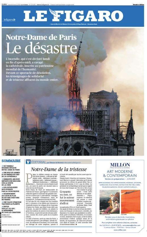 Incendie de Notre-Dame de Paris: les unes du désastre