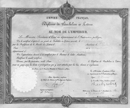 Un diplôme émis en 1866.