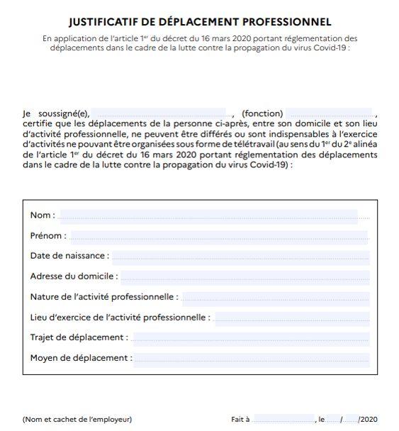 Un Justificatif De Deplacement Professionnel Est Requis Pour Aller Travailler