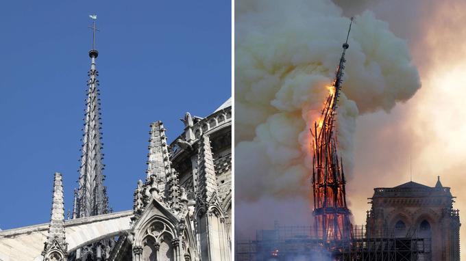 Transformée en torchère, la flèche qui surplombait le transept s’est effondrée peu avant 20 heures. 