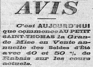 Avis dans Le Figaro du 31 mai 1880 annonçant les soldes d’été.