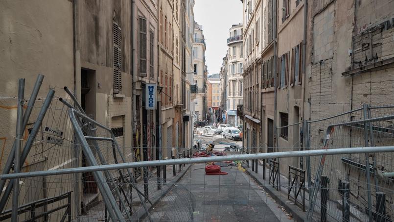 Photo d’illustration de la rue d’Aubagne, à Marseille, après les effondrements d’immeubles.
