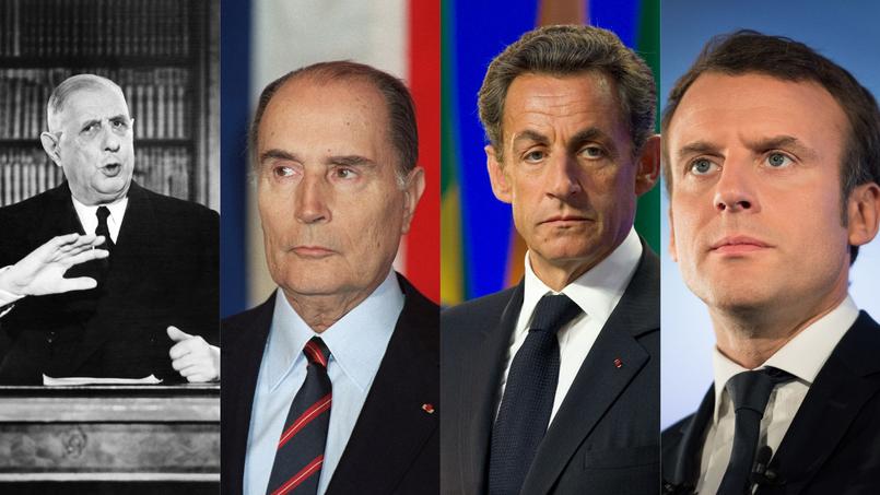 De gauche à droite: Charles de Gaulle, François Mitterrand, Nicolas Sarkozy, Emmanuel Macron