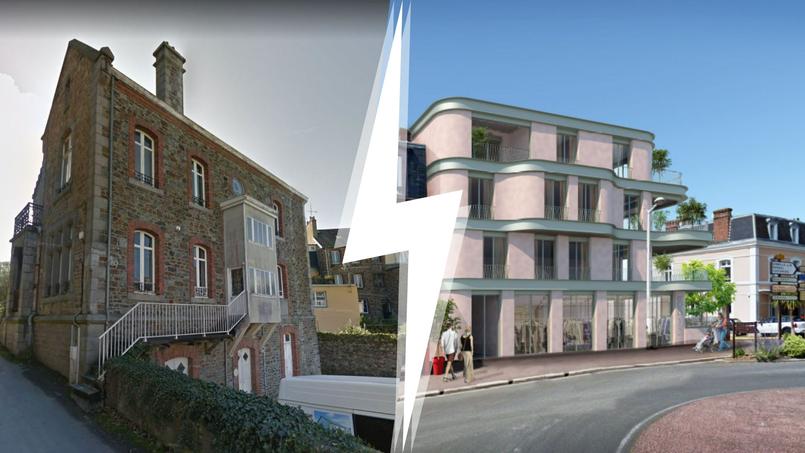 À gauche, l’actuelle maison Lucien Dior à Granville (50); à droite, le futur immeuble qui fait polémique qui sera construit à proximité de la maison Dior.