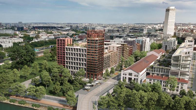 Vue d’artiste du futur programme Apogee, où sont commercialisés les premiers appartements «olympiques».