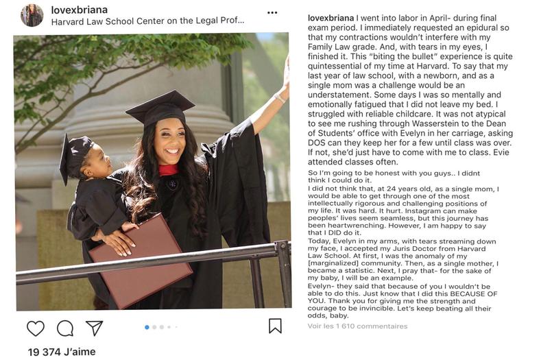 Le 24 mai Briana Williams publie un cliché sur Instagram avec sa fille et son diplôme sous le bras. 