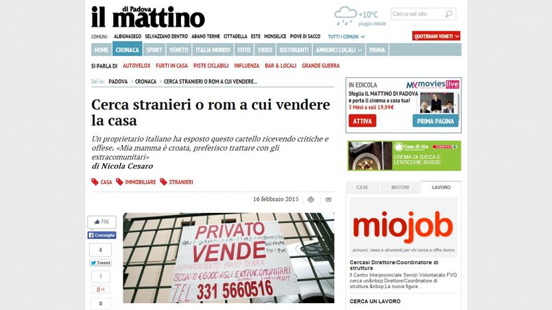 Capture d’écran du site italien <i> Il mattino di Padova </i>