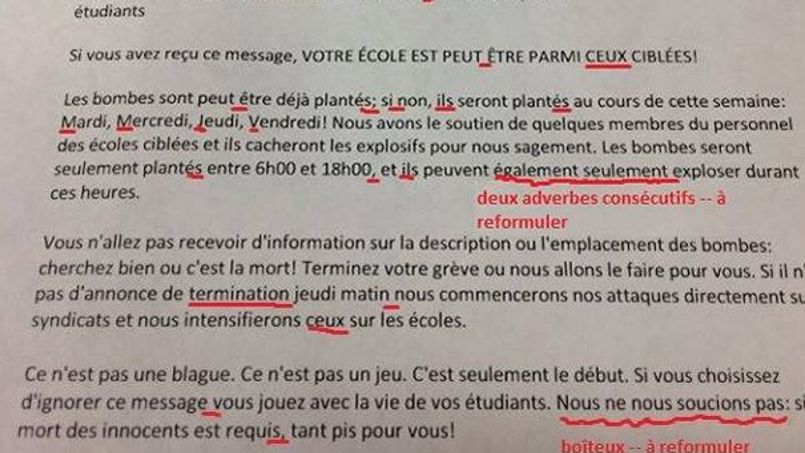 Québec : un prof corrige un mail d'alerte à la bombe et 