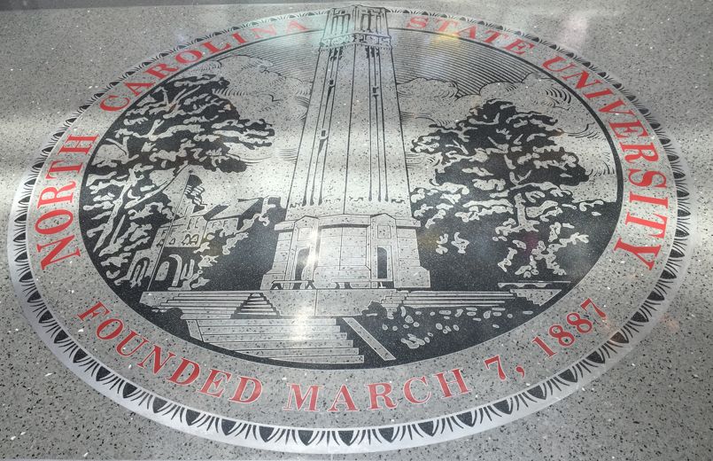 The 34,000 NCSU students regularly tread the grounds of the Talley Student Union, where their crest appears.