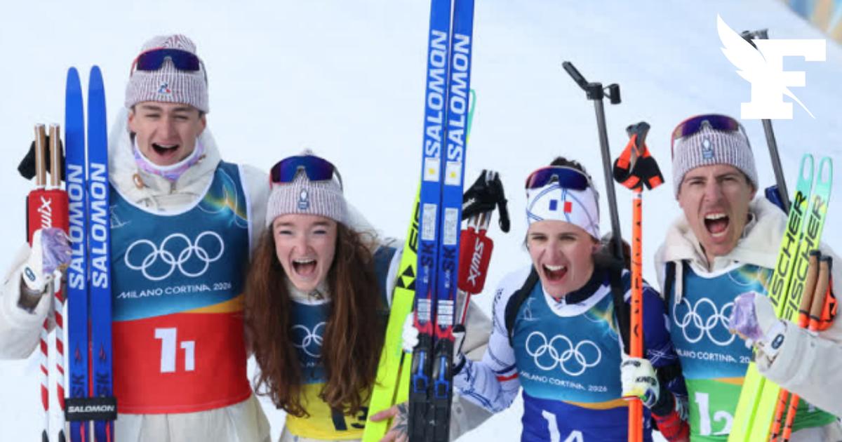 JO 2026: l'équipe de France de biathlon médaillée d'or lors du relais mixte