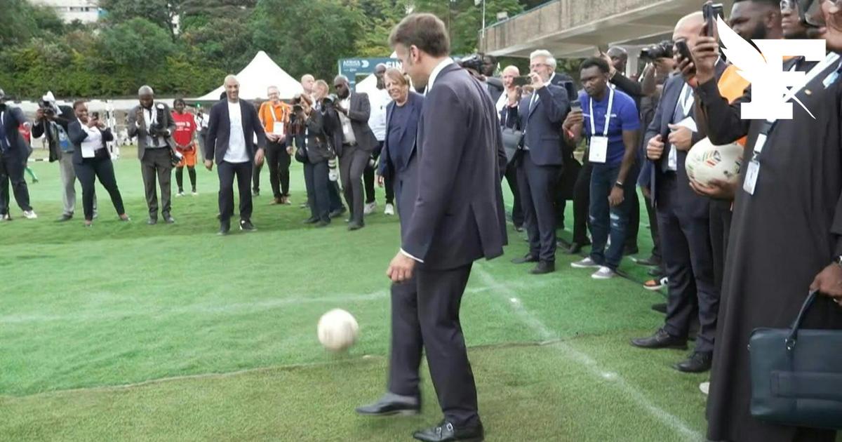 Emmanuel Macron joue au football avec le président sénégalais Bassirou Diomaye Faye et le président kényan William Ruto