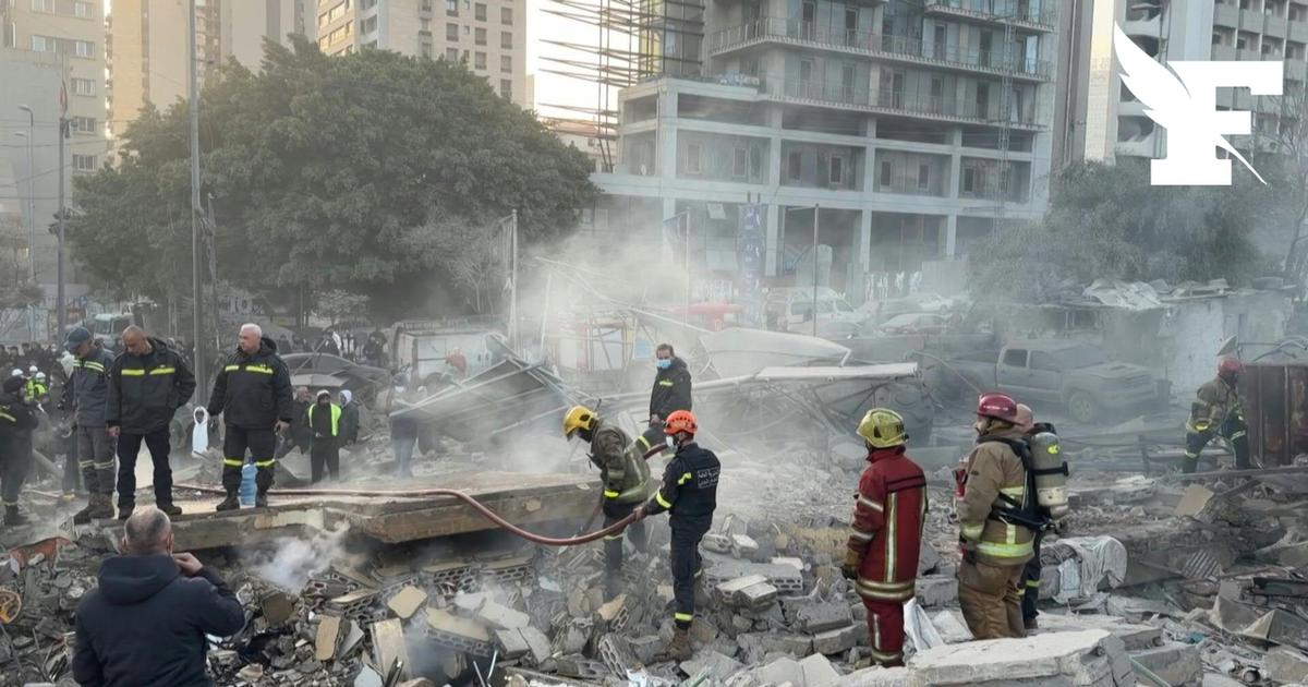 Beyrouth: les premiers secours sur les lieux de frappes israéliennes qui ont détruit un immeuble