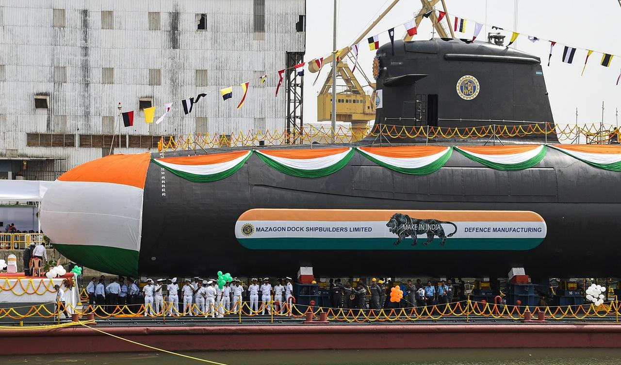 Le 20 avril 2022, le Vagsheer, dernier des six sous-marins commandés par l’Inde a été mis à l’eau. Il a été construit par le chantier naval indien Mazagon Dock Shipbuilders grâce à un transfert de technologie de Naval Group.
Photo : SOPA Images/Sipa USA via Reuters