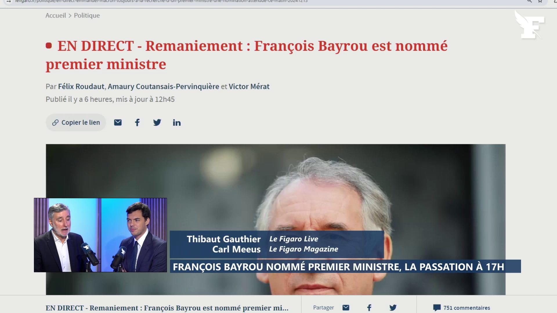 François Bayrou nommé premier ministre : «Emmanuel Macron s'est fait ...